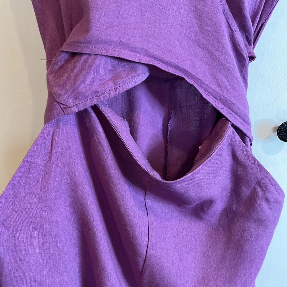 Urban Outfitters Purple Wrap Jumpsuit Linen Blend Wide Leg